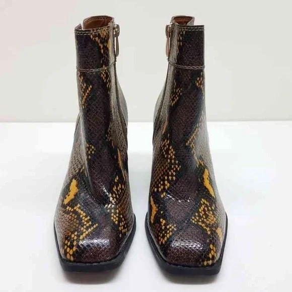 Franco Sarto Snakeskin Block Heel Square Toe Generous Bootie. - Picture 3 of 14